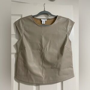 Sincerely Jules Tan Faux Leather Cap Sleeve Top